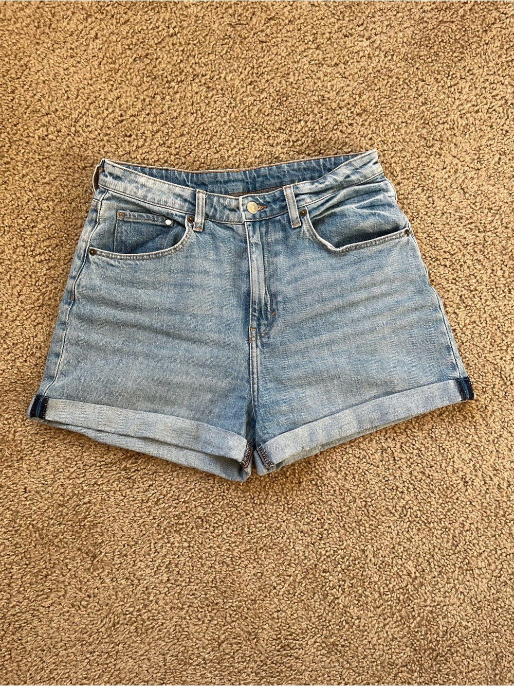 H&M Women’s High Rise Light Denim Roll-Cuff Shorts